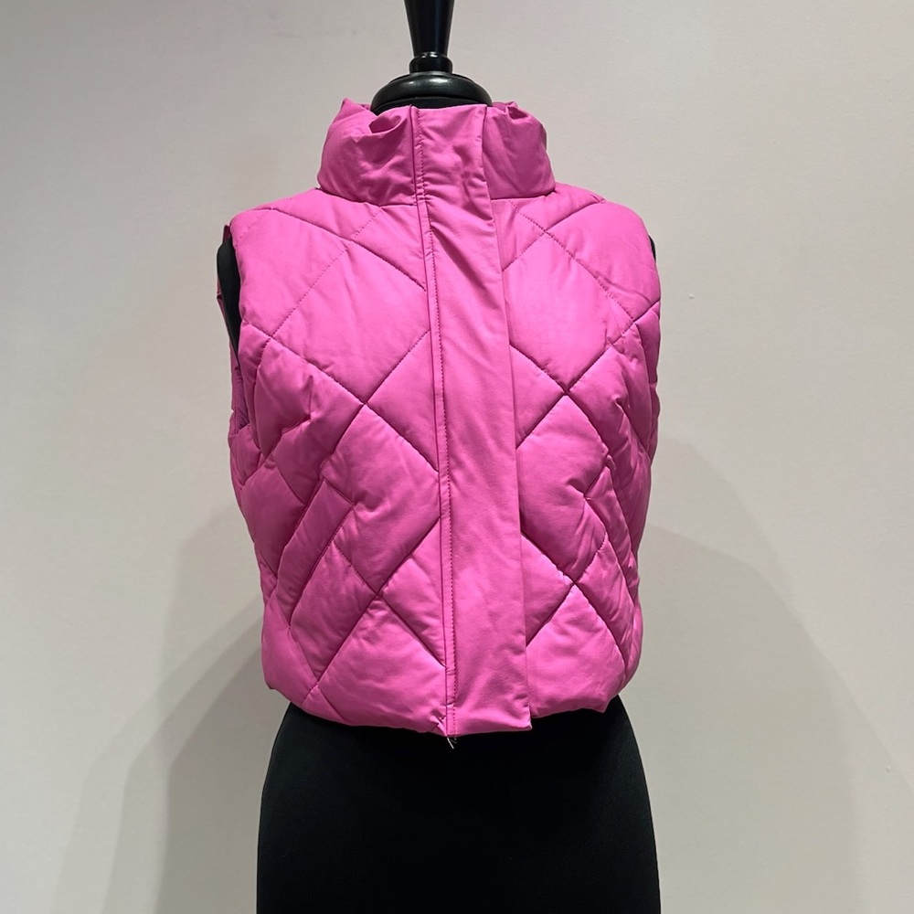 Vegan leather quilted puffer vest